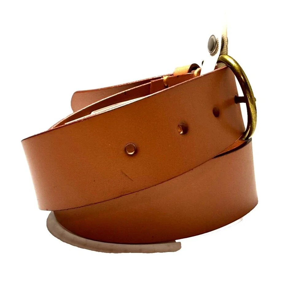 Vtg American Eagle Outfitters AEO Tan Beige Leather Belt Size 26 X-Small Brass